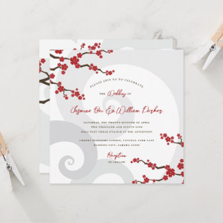 Invitación Flores de Sakura Rojas Flores de cerezo Flores de