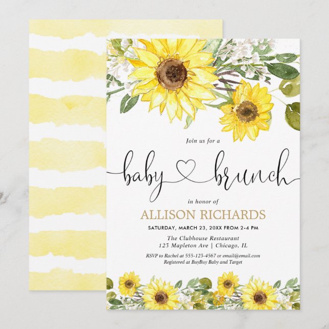 Invitación Flores de sol bebé brunch vegetación floral blanca (Anverso / Reverso)