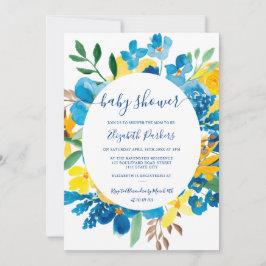 Invitación Flores de sol ruidosas floral azul ducha de bebé