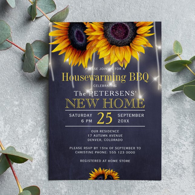 Invitación Flores de sol rusas iluminan la barbacoa de la cas (Subido por el creador)