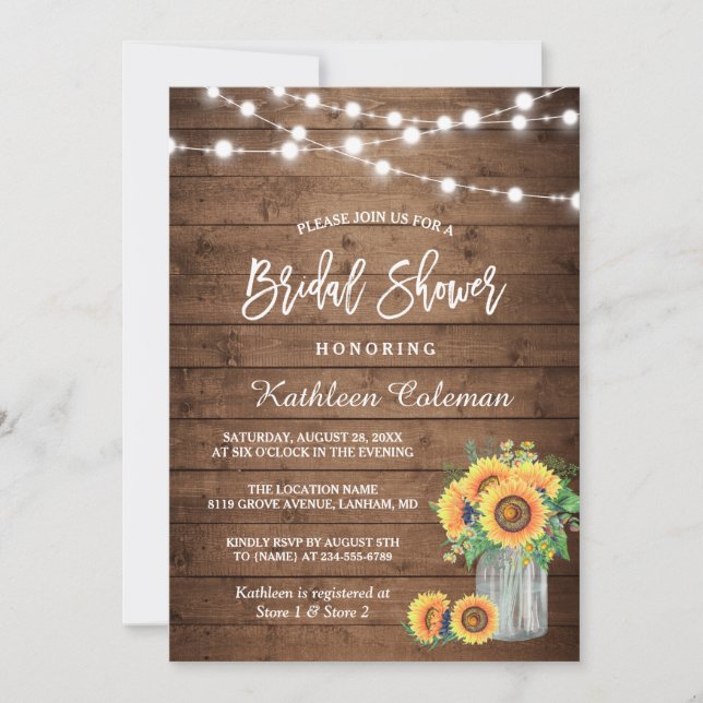 Invitación Flores de sol rusas Mason Jar ilumina ducha de nov (Anverso)