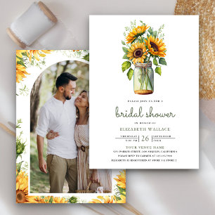 Invitación Flores de sol rusas Mason Jar Photo Bridal Shower