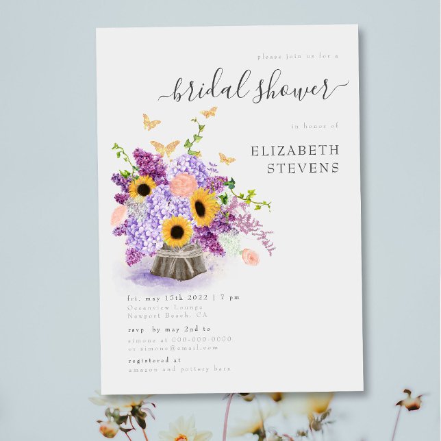 Invitación Flores de sol rusticas elegante mariposa ducha de  (Subido por el creador)