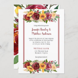 Invitación Flores de sol y argollas de borgoña