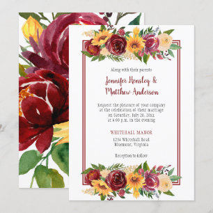 Invitación Flores de sol y argollas de borgoña