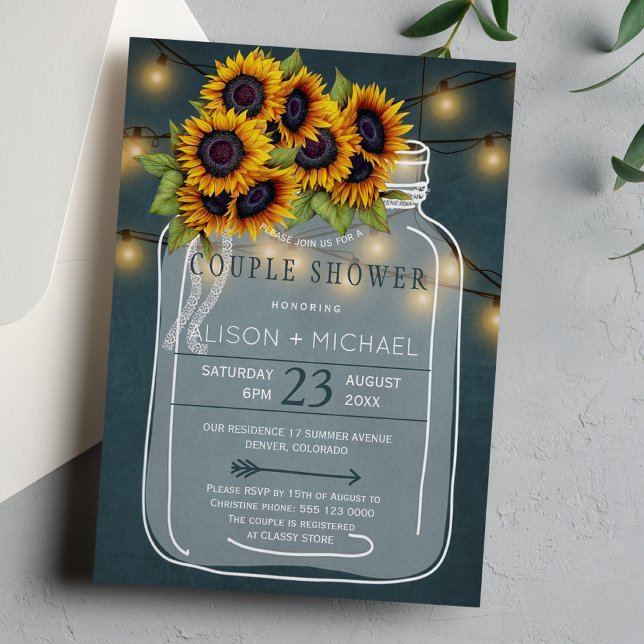 Invitación Flores de sol y luces de una pareja rústica (Subido por el creador)