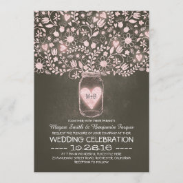 Invitación Flores de tarro rosado de boda rústica