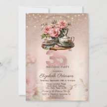 Flores de Taza de Té Brillo Rosa Dorado Cumpleaños