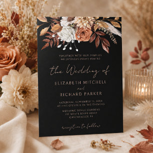 Invitación Flores de Terracota Boho Otoño Boda Negra