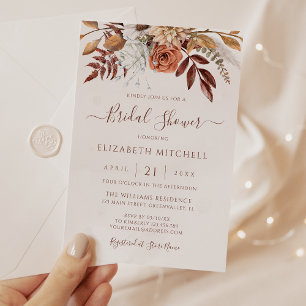 Invitación Flores de Terracota Boho Otoño Bridal Shower Terro