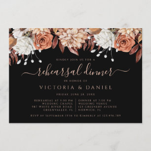 Invitación Flores de Terracota Caída Cena de Ensayo Negra