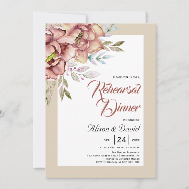 Invitación Flores de terracota otoño cena de matrimonio (Anverso)