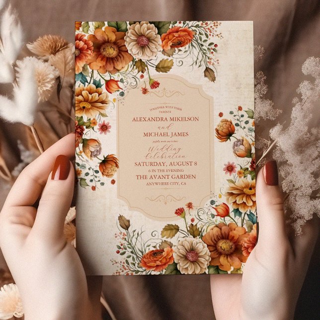 Invitación Flores de terracota rojadas Naranja casamiento de  (Subido por el creador)