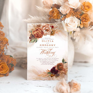 Invitación Flores de terracota rojadas Naranja casamiento de