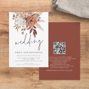 Invitación Flores de Terracota Rústica Bodas con Letra Inform