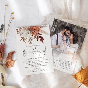 Invitación Flores de Terracota Rústica Código QR de Foto Boda