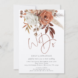 Invitación Flores de Terracota Rústica Hacemos Código QR Boda