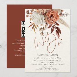 Invitación Flores de Terracota Rústica Hacemos Código QR Boda