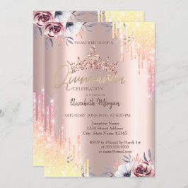 Invitación Flores de Tiara Rosa de oro Quinceañera