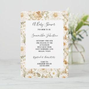 Invitación Flores de tierra blanca de oro crema