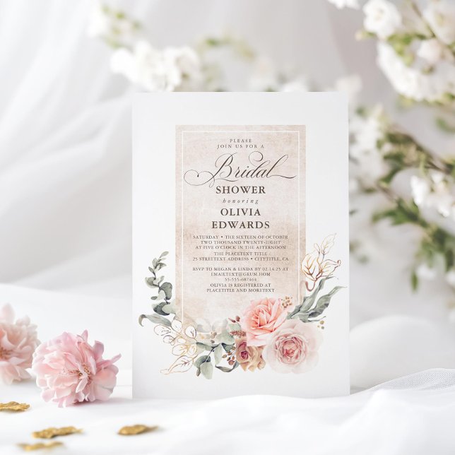 Invitación Flores De Tierra Flores Boho Elegante Ducha De Nov (Botanical Elegant Bridal Shower Invitations)