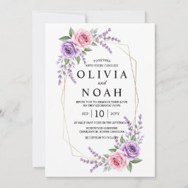Invitación Flores de Tonos de Púrpura Polvorienta Geométrica 