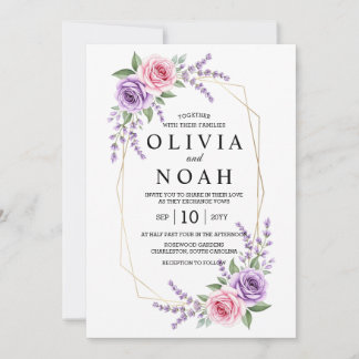 Invitación Flores de Tonos de Púrpura Polvorienta Geométrica 