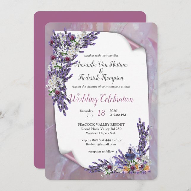 Invitación Flores de tubérculo y lavanda (Anverso / Reverso)