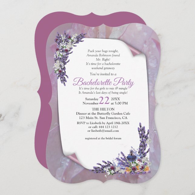Invitación Flores de tubérculo y lavanda (Anverso / Reverso)