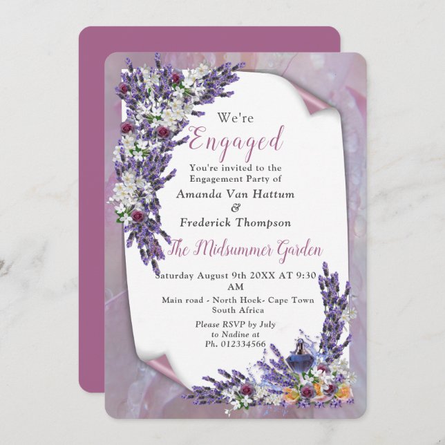 Invitación Flores de tubérculo y lavanda (Anverso / Reverso)
