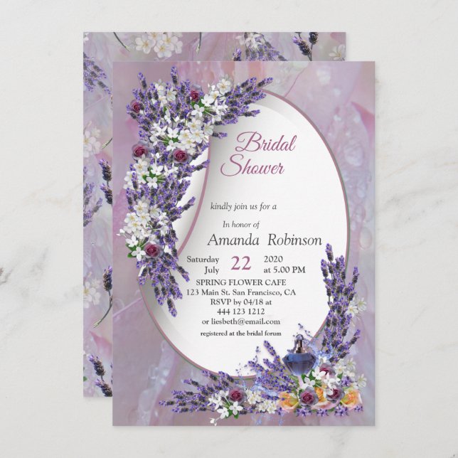 Invitación Flores de tubérculo y lavanda (Anverso / Reverso)