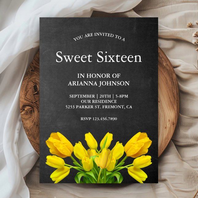 Invitación Flores de Tulipán Amarillo Brillante Cumpleaños Di (Subido por el creador)
