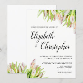Invitación Flores De Tulipán Frescas Boda Verde Rosa Elegante