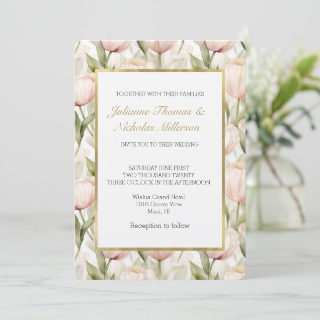 Invitación Flores de Tulipán Rosa Desposada Boda (Anverso de pie)