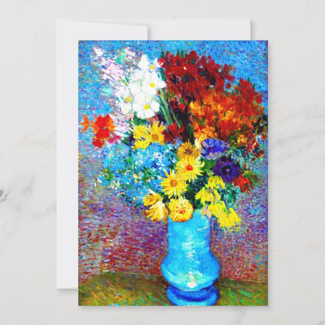 Invitación Flores de Van Gogh en un jarrón azul (Anverso)