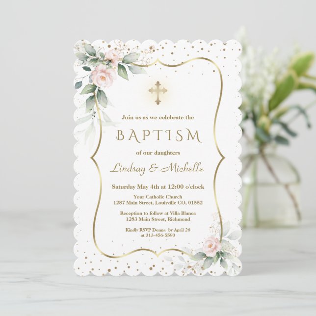 Invitación Flores de vegetación aérea cruza el oro gemelos ba (Anverso de pie)