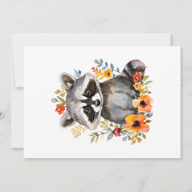 Invitación Flores de verano acuarela de mapache (Anverso)