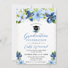 Invitación Flores de verano azules acuarela graduación