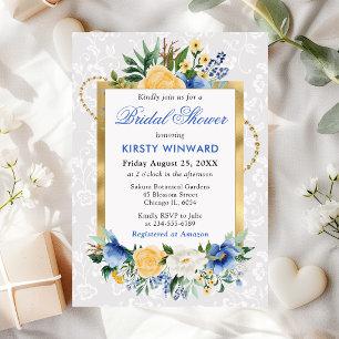 Invitación Flores de Verano Azules y Amarillas Ducha de Novia