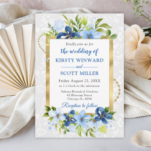 Invitación Flores de Verano Azules y Marineras Boda con Hojas