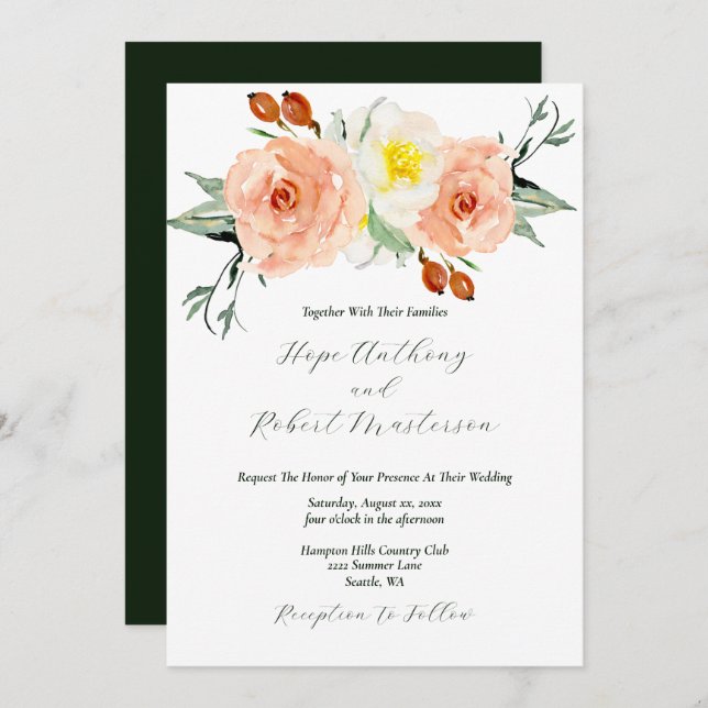 Invitación Flores de verano brillantes Boda con RSVP (Anverso / Reverso)