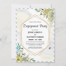 Invitación Flores de verano compromiso marco dorado