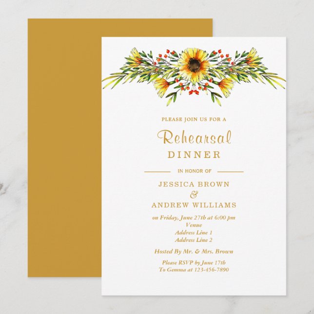 Invitación Flores de verano decorativas Boda ensayo Cena (Anverso / Reverso)