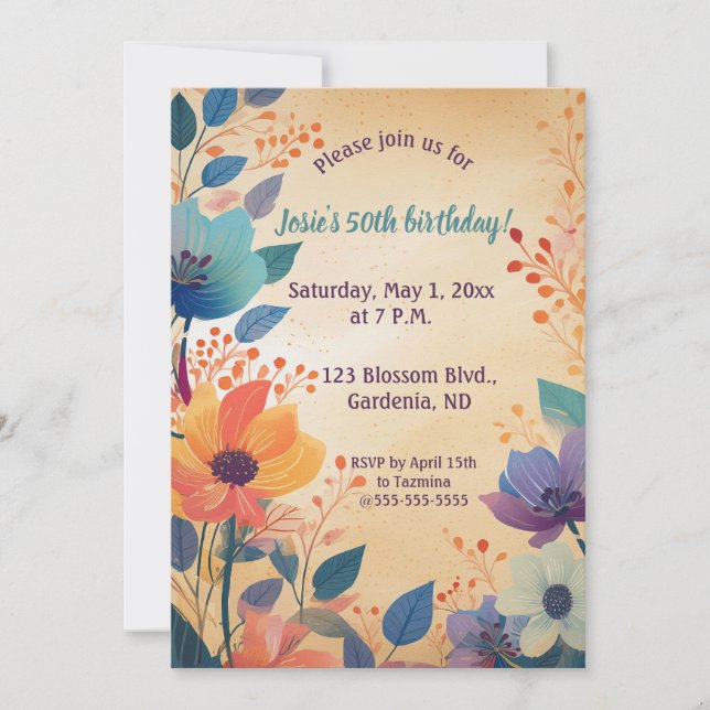 Invitación Flores de Verano Editables (Anverso)