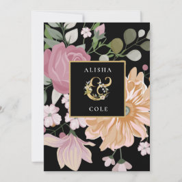 Invitación Flores de verano en Boda negro