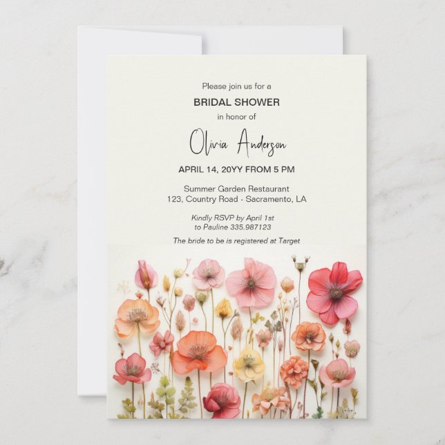 Invitación Flores De Verano Mariposas Ducha De Novias (Anverso)