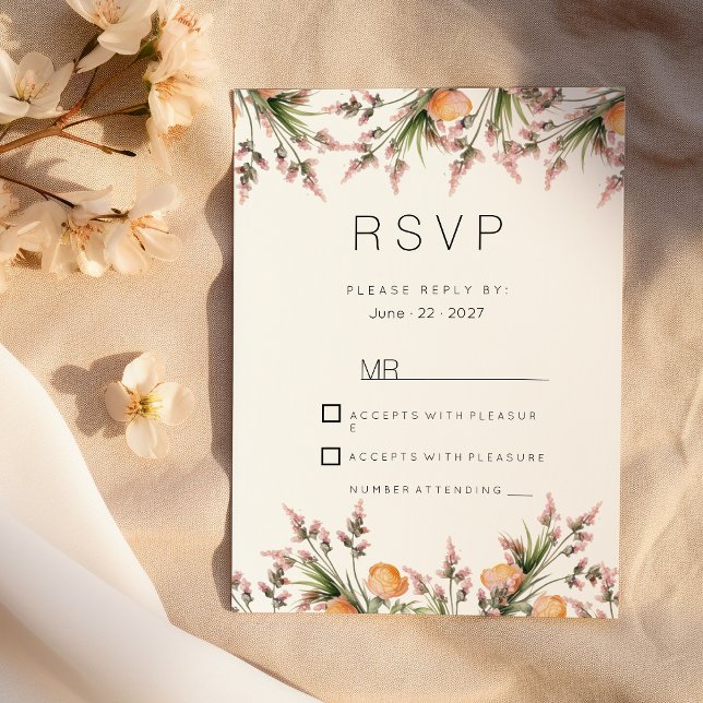 Invitación Flores de verano naranja rosa botánico RSVP (Botanical pink orange summer flowers RSVP )