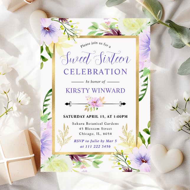 Invitación Flores de verano púrpura acuarela dulces 16 (Subido por el creador)