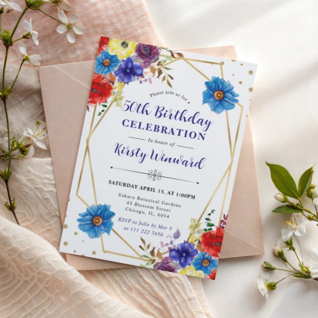 Invitación Flores de Verano Rojas, Moradas y Azules Cumpleaño (Subido por el creador)