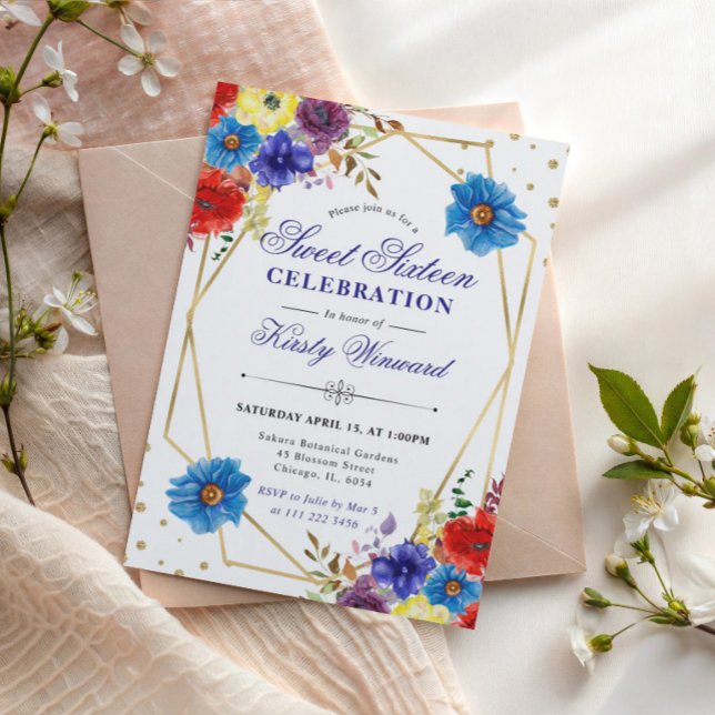 Invitación Flores de Verano Rojas, Moradas y Azules Marco Dul (Subido por el creador)